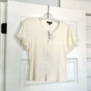 NWT J. Crew Cream Button Front Short Sleeve Knit Top, Medium